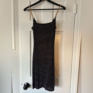 Black dress with multicolor glitter and gold straps from Windsor